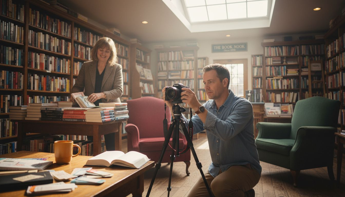 Branding photo shoot inside a bookstore