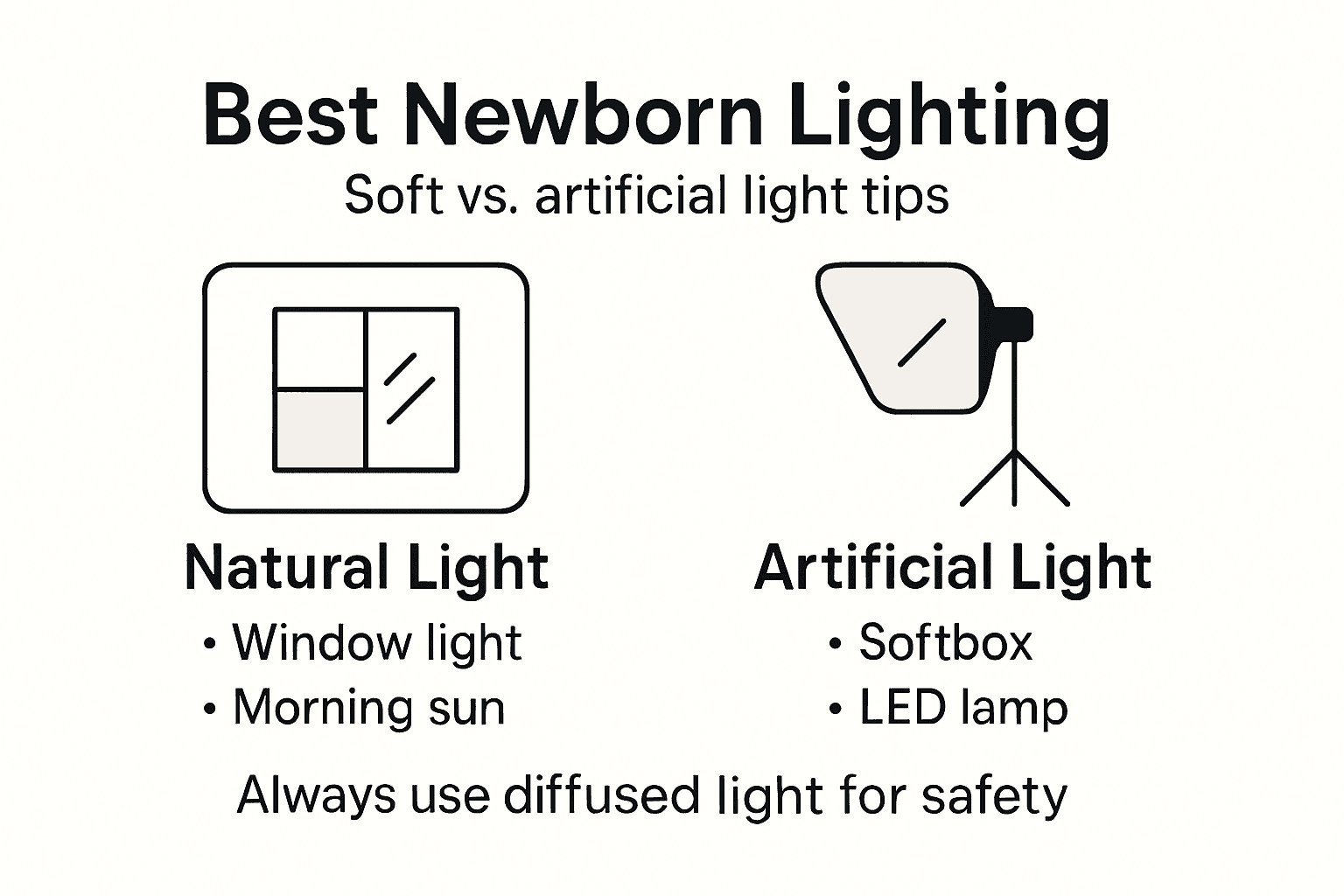 Infographic comparing natural vs artificial newborn lighting