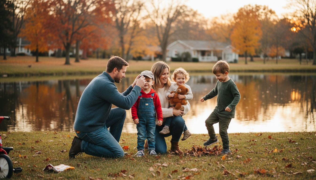 Family posing during casual outdoor photo session Family posing during casual outdoor photo session