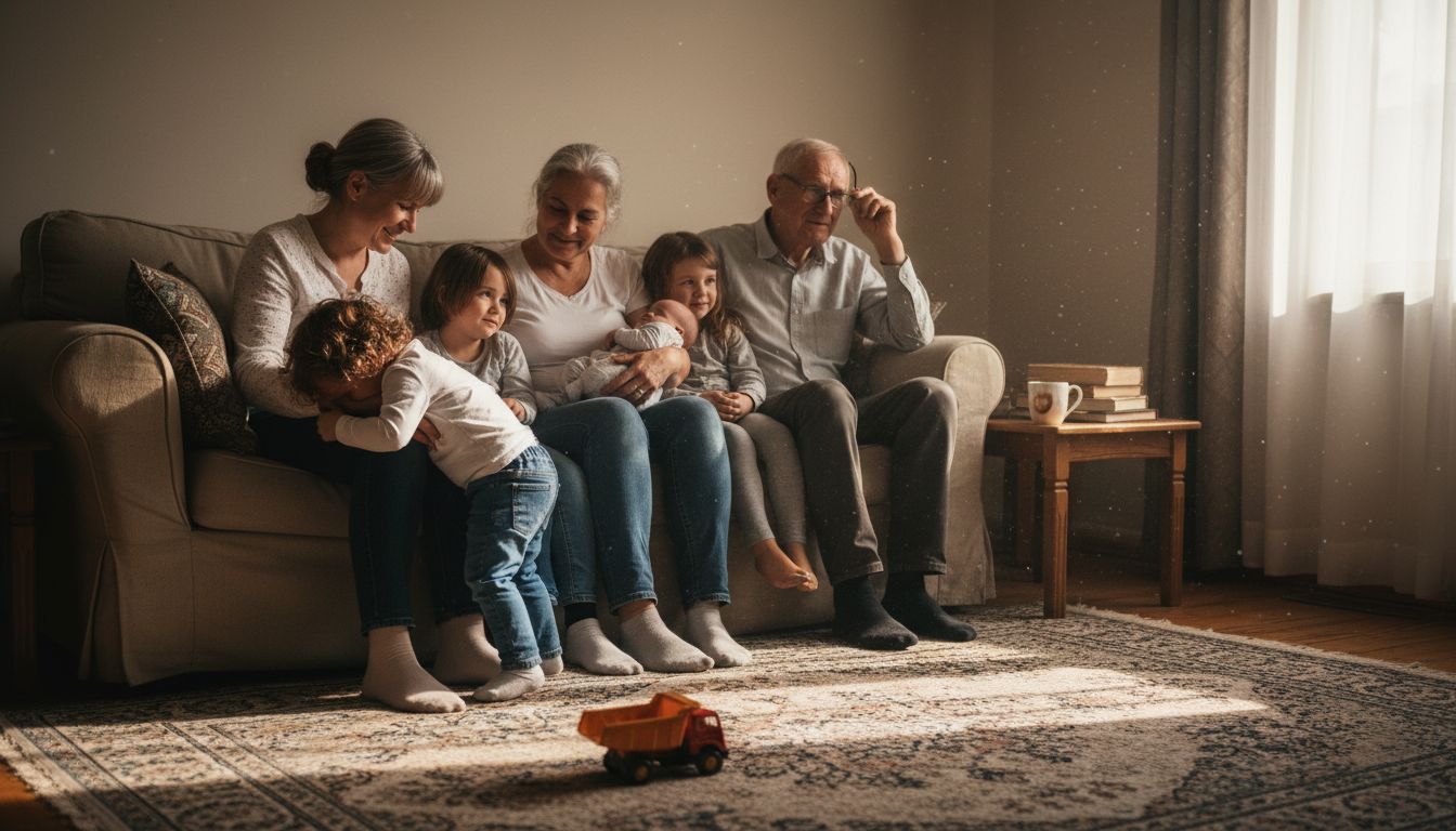 Family sharing candid moment at home