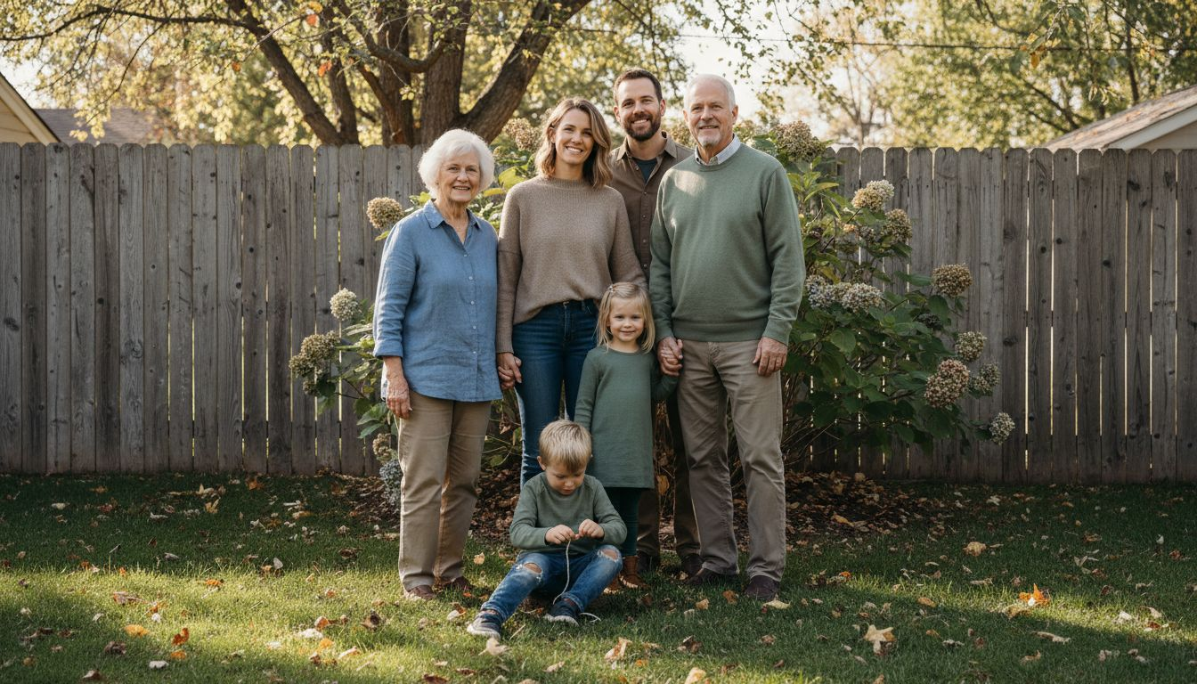 Family portrait in muted earth tones outside