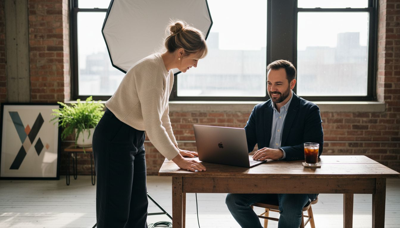 Photographer adjusting lights during branding session
