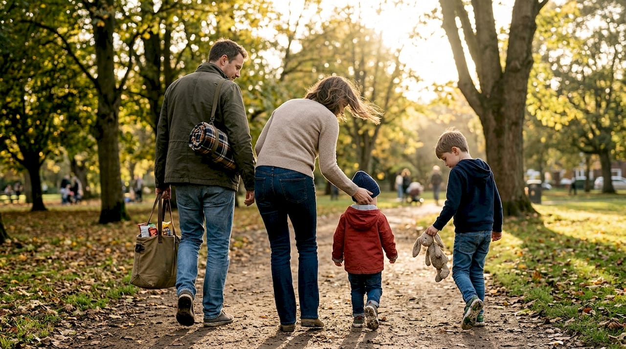 Family walking together in local park Family walking together in local park